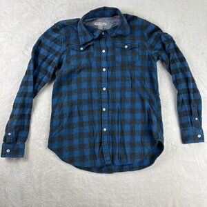 TAILOR VINTAGE Mens Flannel Shirt Blue Plaid Size Medium Long Sleeve Button Up